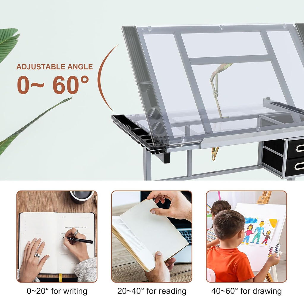 Height Adjustable Drafting Table with Storage Drawers and Wheels I901