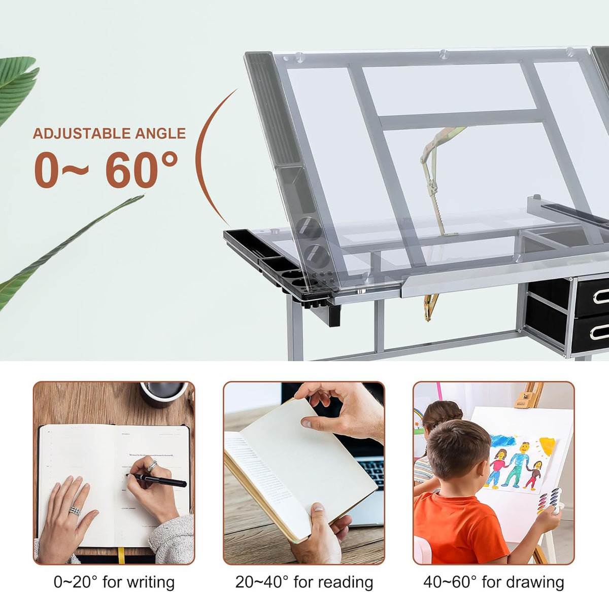 Height Adjustable Drafting Table with Storage Drawers and Wheels I901