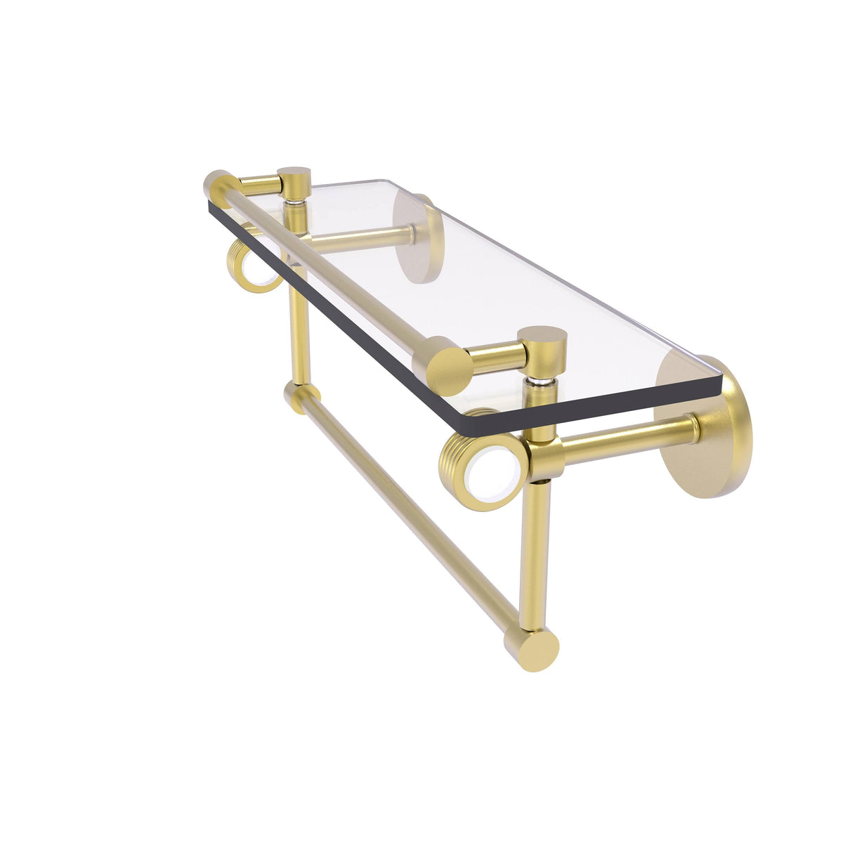 Glass Shelf with Gallery Rail and Towel Bar - Satin Brass / 16 inch F671