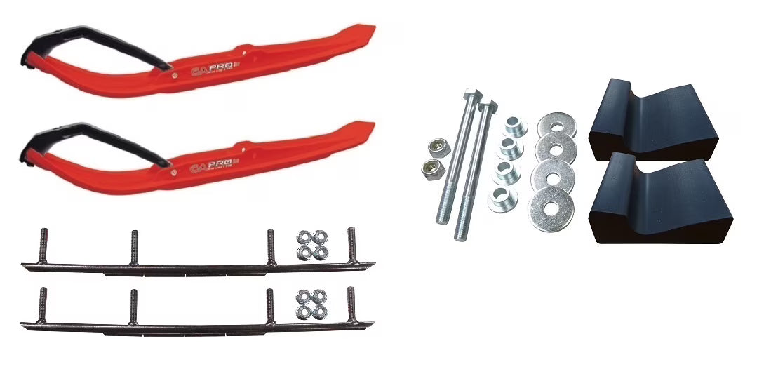 Red MTX Snowmobile Skis with 8" Round Bars Complete Kit D5355