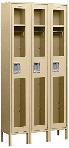 See-Through Metal Locker, Single Tier, 3 Wide, 6 Feet High, 18 Inches Deep, Tan J8535