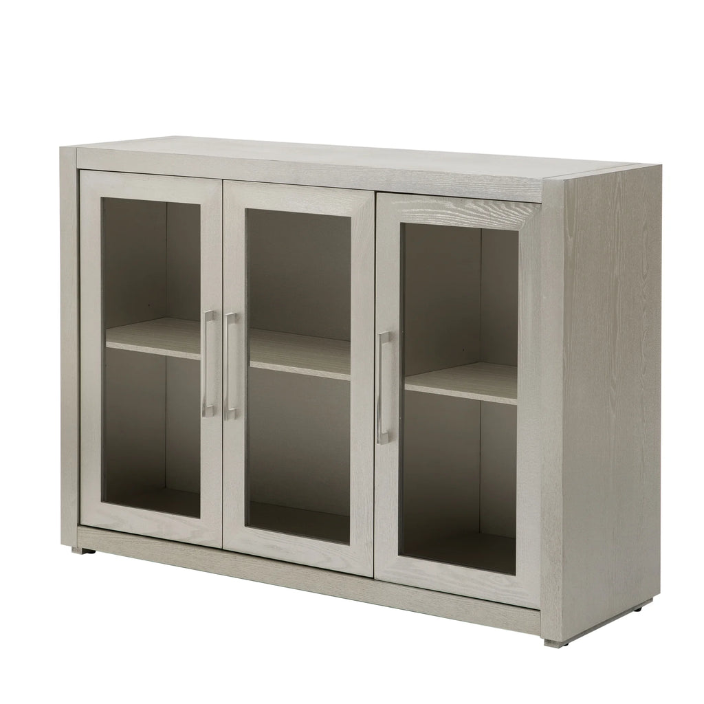Wood Storage Cabinet with Three Tempered Glass Doors and Adjustable Shelf F628