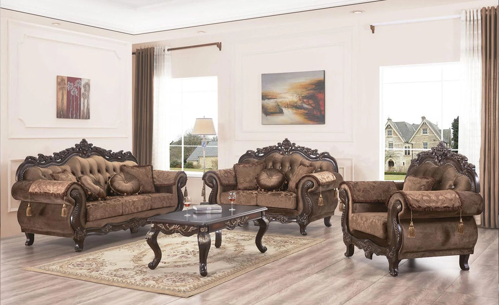 Carved Wood Sofa Set 2Pcs V3744