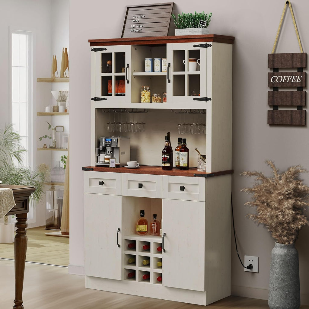 Antique White 72 Inch Kitchen Pantry Cabinet with 3 Drawers M6381