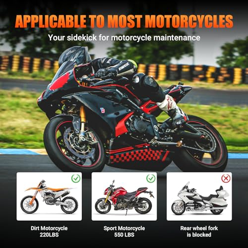 Motorcycle Rear Wheel Stand with U + L Fork Swingarm Spool, 850lbs Capacity A248832