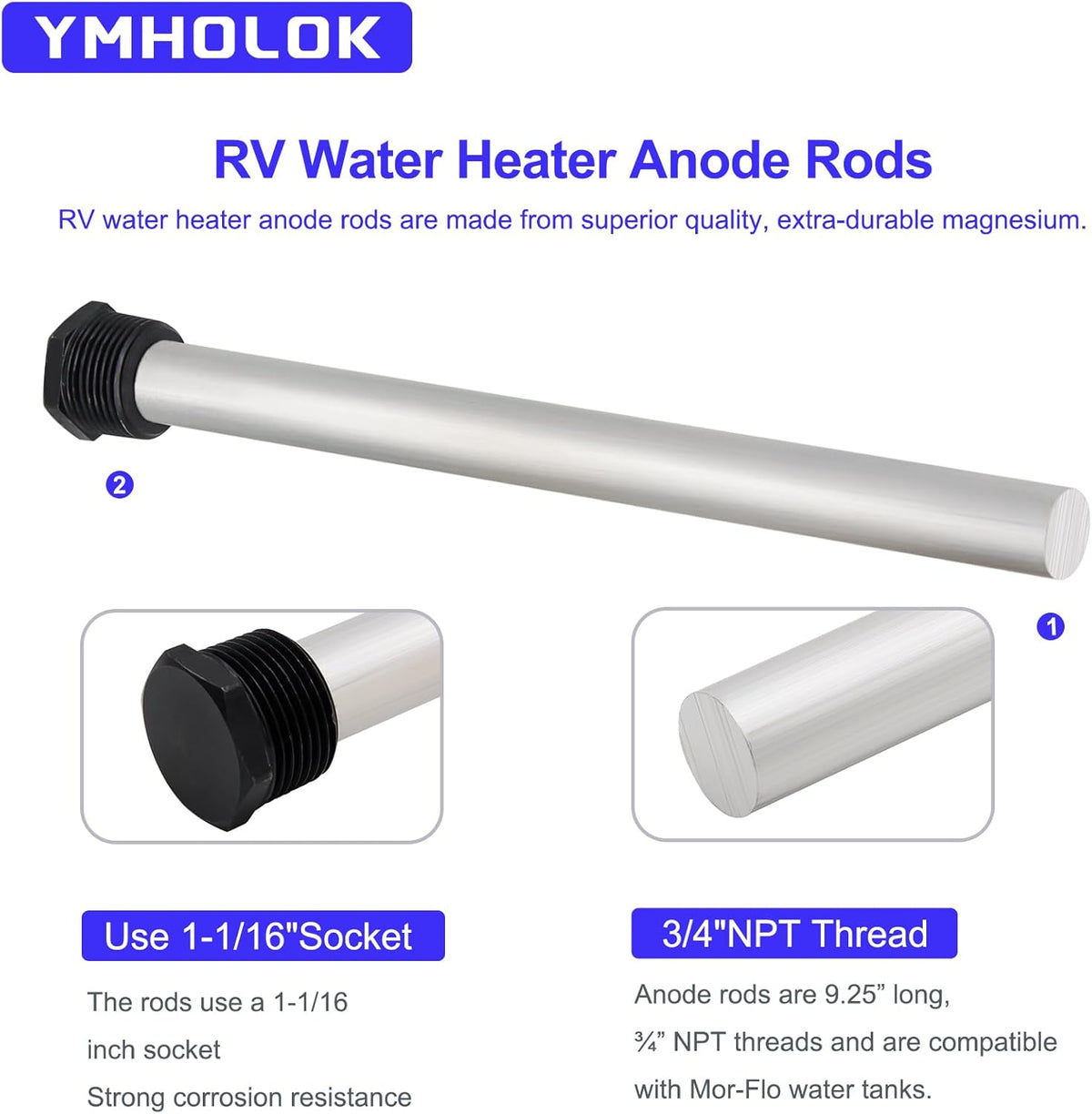 2Pack 9.25" x 3/4" NPT Magnesium Anode Rod Y23942