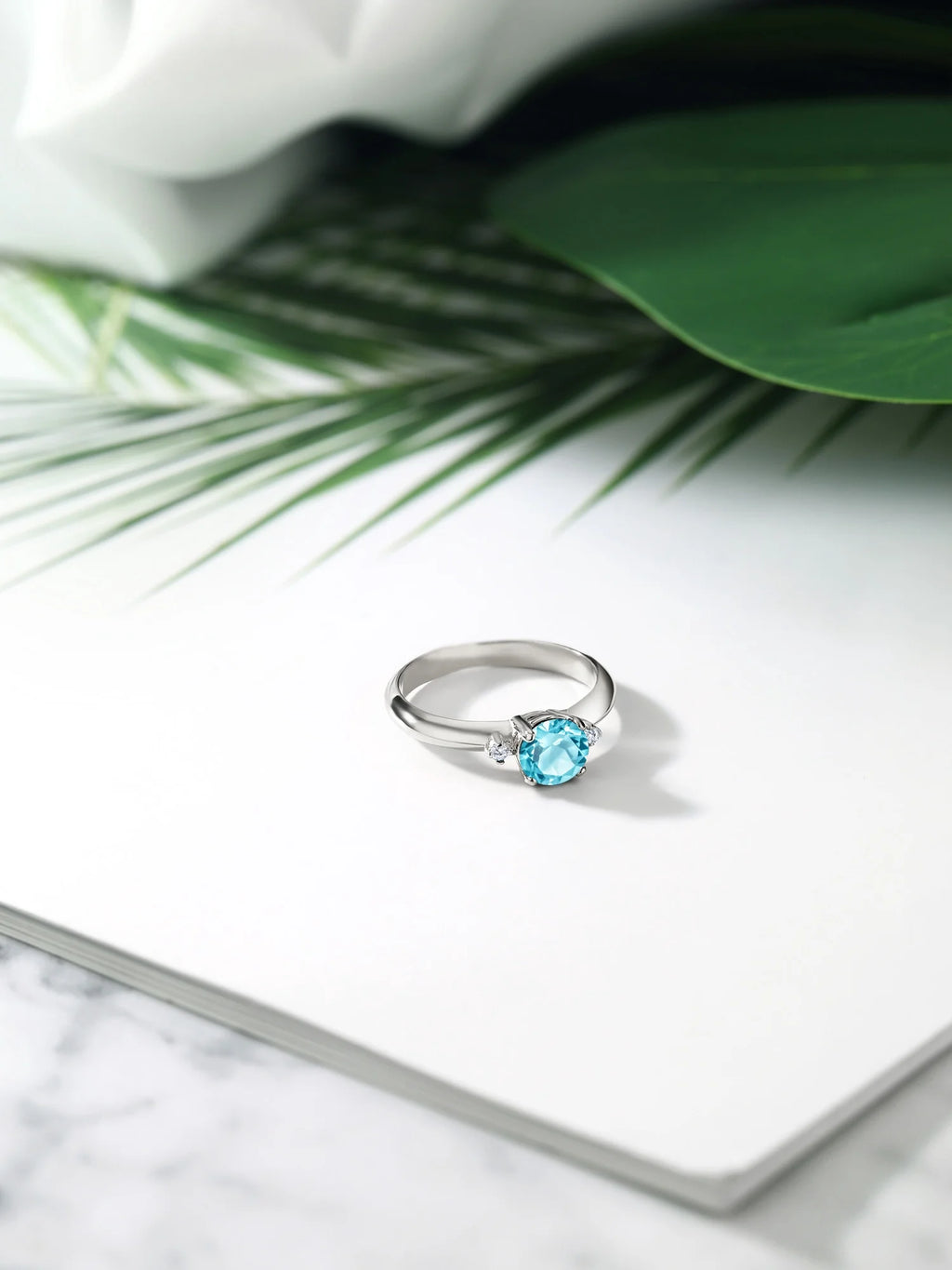 1.03 Ct Swiss Blue Topaz 925 Sterling Silver 3-Stone Engagement Ring Z2254