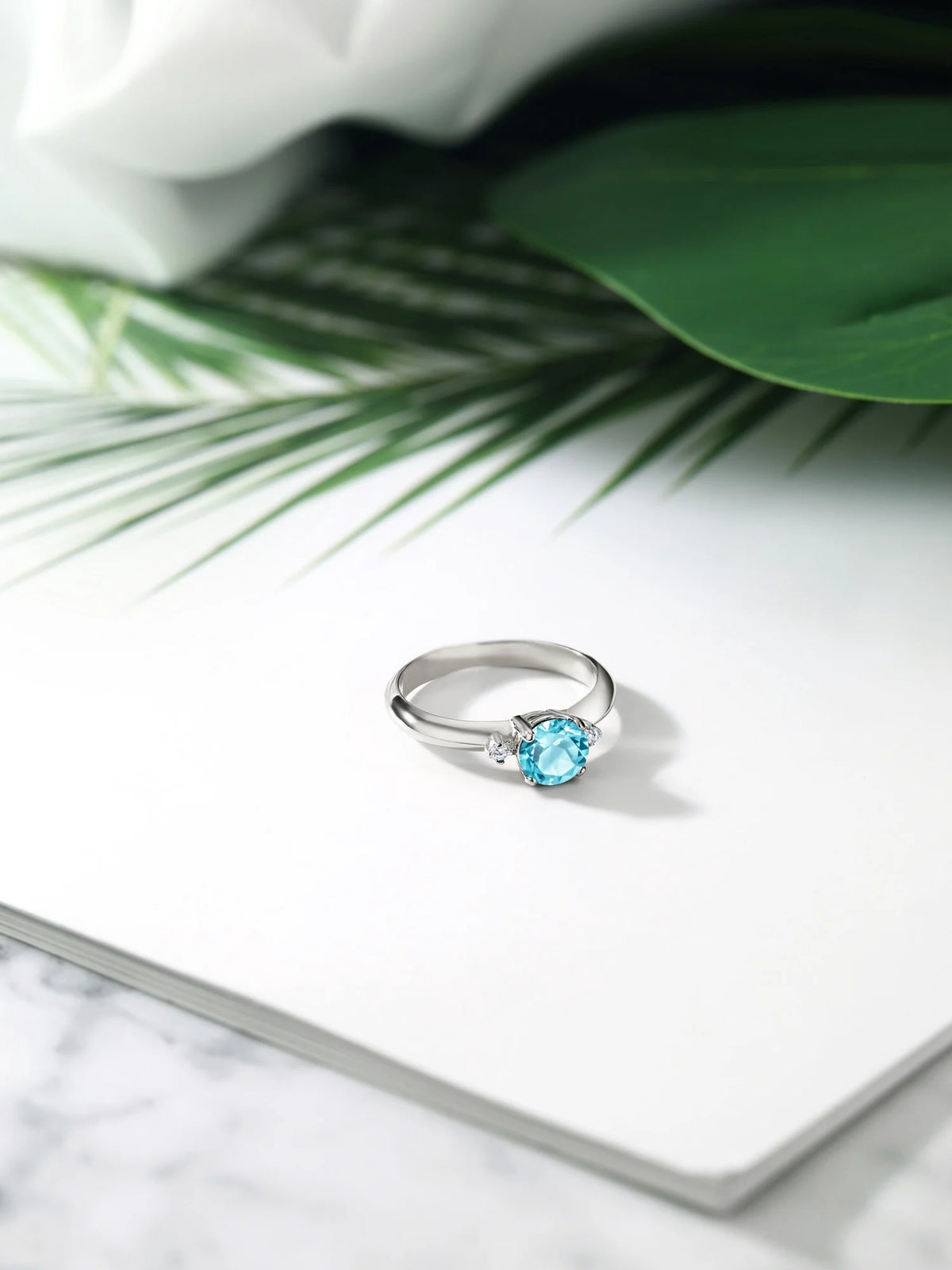 1.03 Ct Swiss Blue Topaz 925 Sterling Silver 3-Stone Engagement Ring Z2254