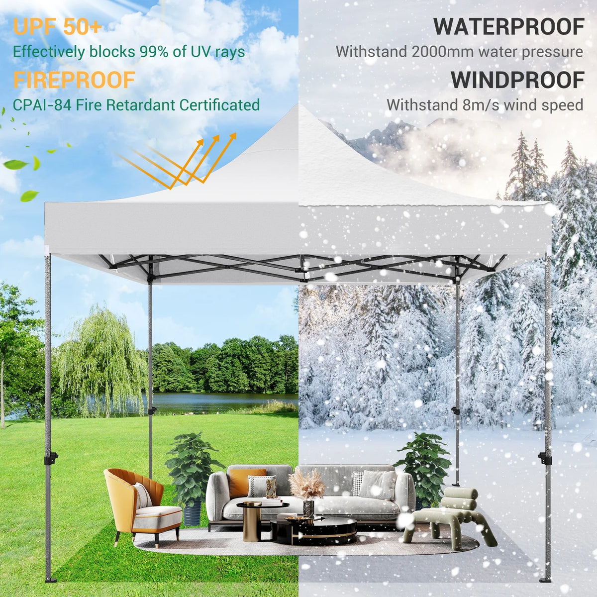 10x10 FT Pop Up Canopy Tent with 4 Removable Sidewalls, Roller Bag and 4 Sandbags, White I4767