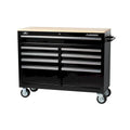 Black 46 in. 9-Drawer Mobile Workbench with Solid Wood Top B106