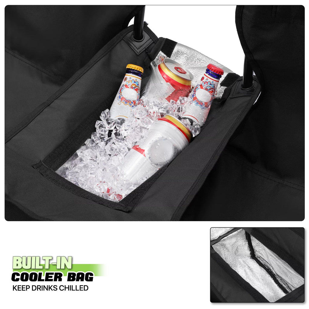 Portable Double Folding Chair with Umbrella, Cooler Bag & Carry Bag, Black I14932