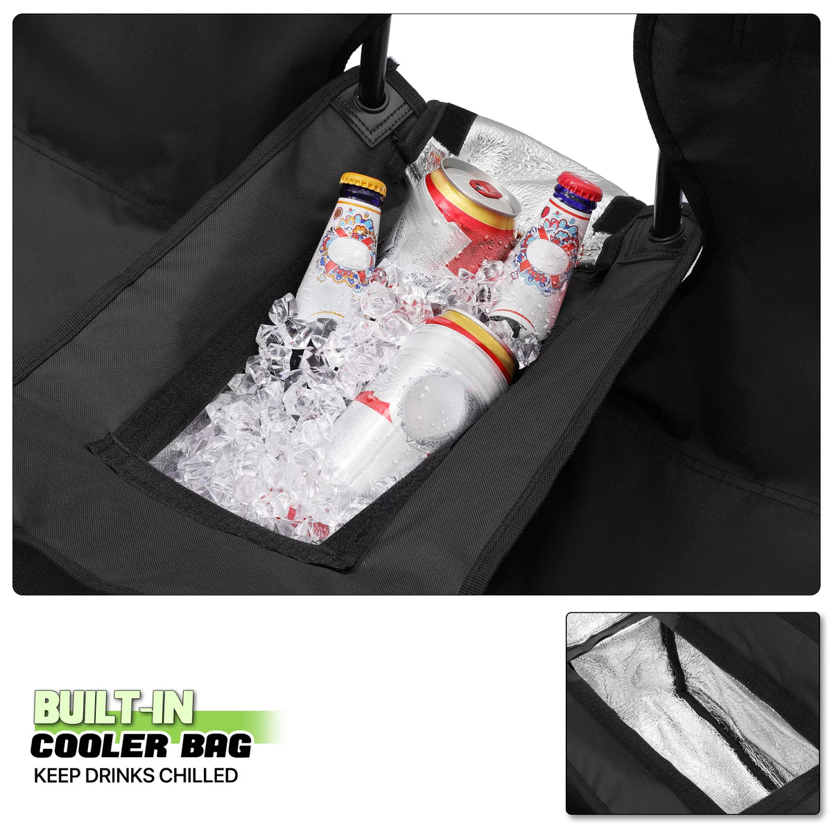 Portable Double Folding Chair with Umbrella, Cooler Bag & Carry Bag, Black I14932