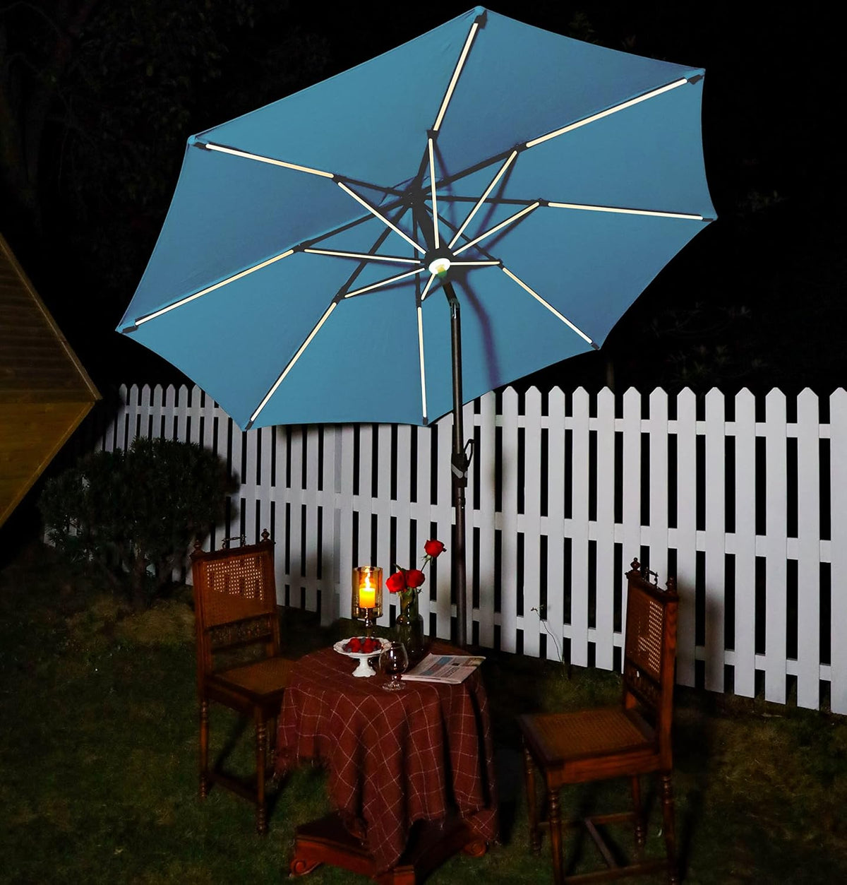 10 ft. Solar Powered LED Aluminum Patio Umbrella Sky Blue Y88470