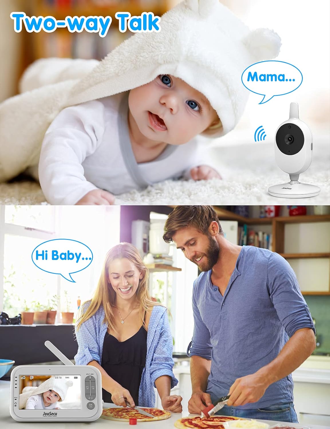 Baby Monitor with Camera and Audio 4.3 Inches LCD Split Screen E646