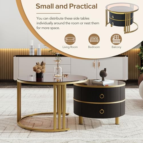 Golden Black Round Glass Coffee Table E696914