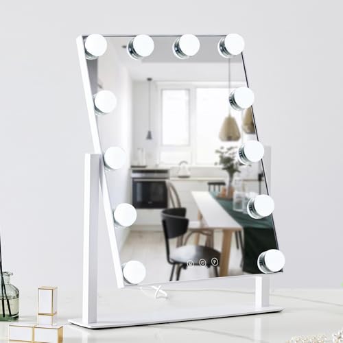 White Hollywood Vanity Mirror with 12 Dimmable Bulbs N969043
