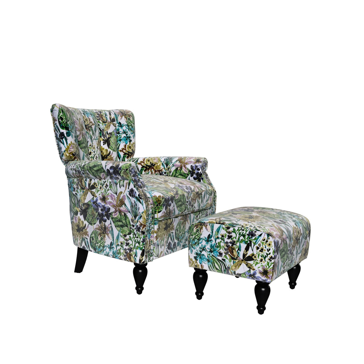 Botanical Velvet Arm Chair and Ottoman N638442