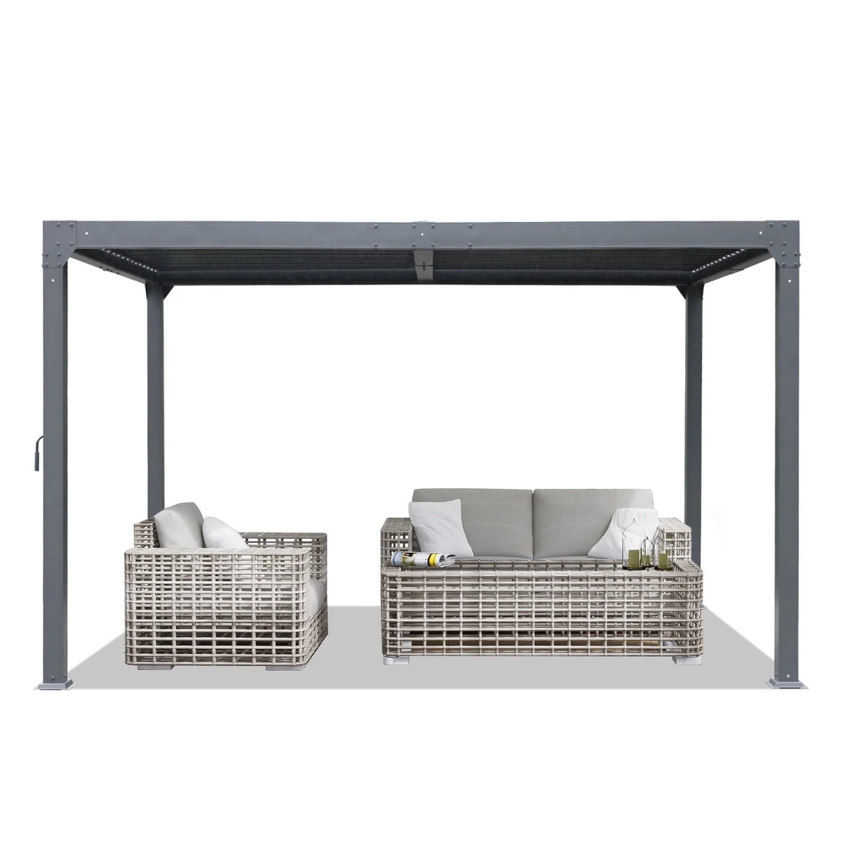 13 x 10 ft. Outdoor Aluminum Louvered Pergola Waterproof Gazebo with 2 Adjustable Rainproof Panels - Dark Gray Z2669