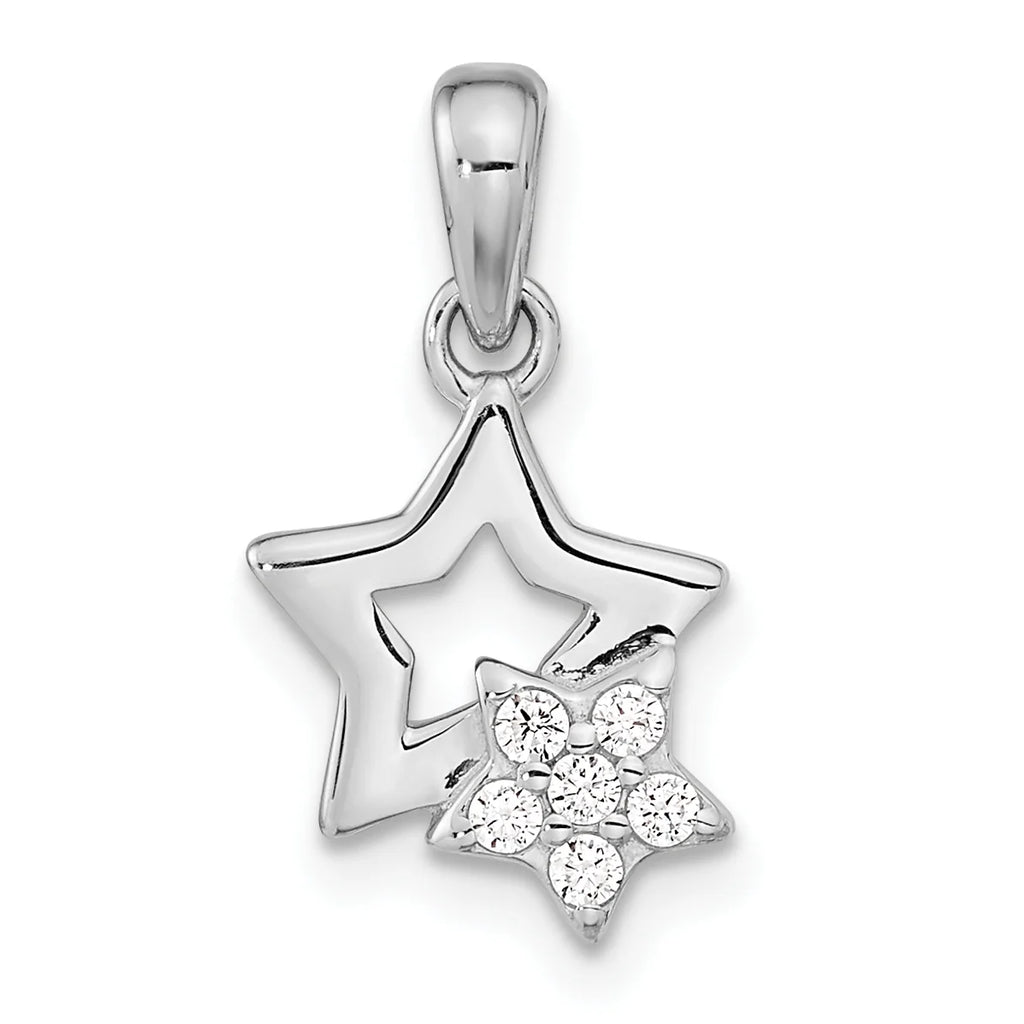 Sterling Silver Rhodium-Plated CZ Star Charm Pendant with Cable Chain Necklace 18'' I8886