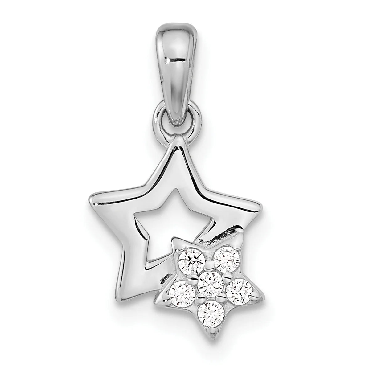 Sterling Silver Rhodium-Plated CZ Star Charm Pendant with Cable Chain Necklace 18'' I8886