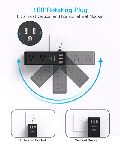 Surge Protector Outlet Extender with Rotating Plug, 6 AC Outlets and 3 USB Ports E634251