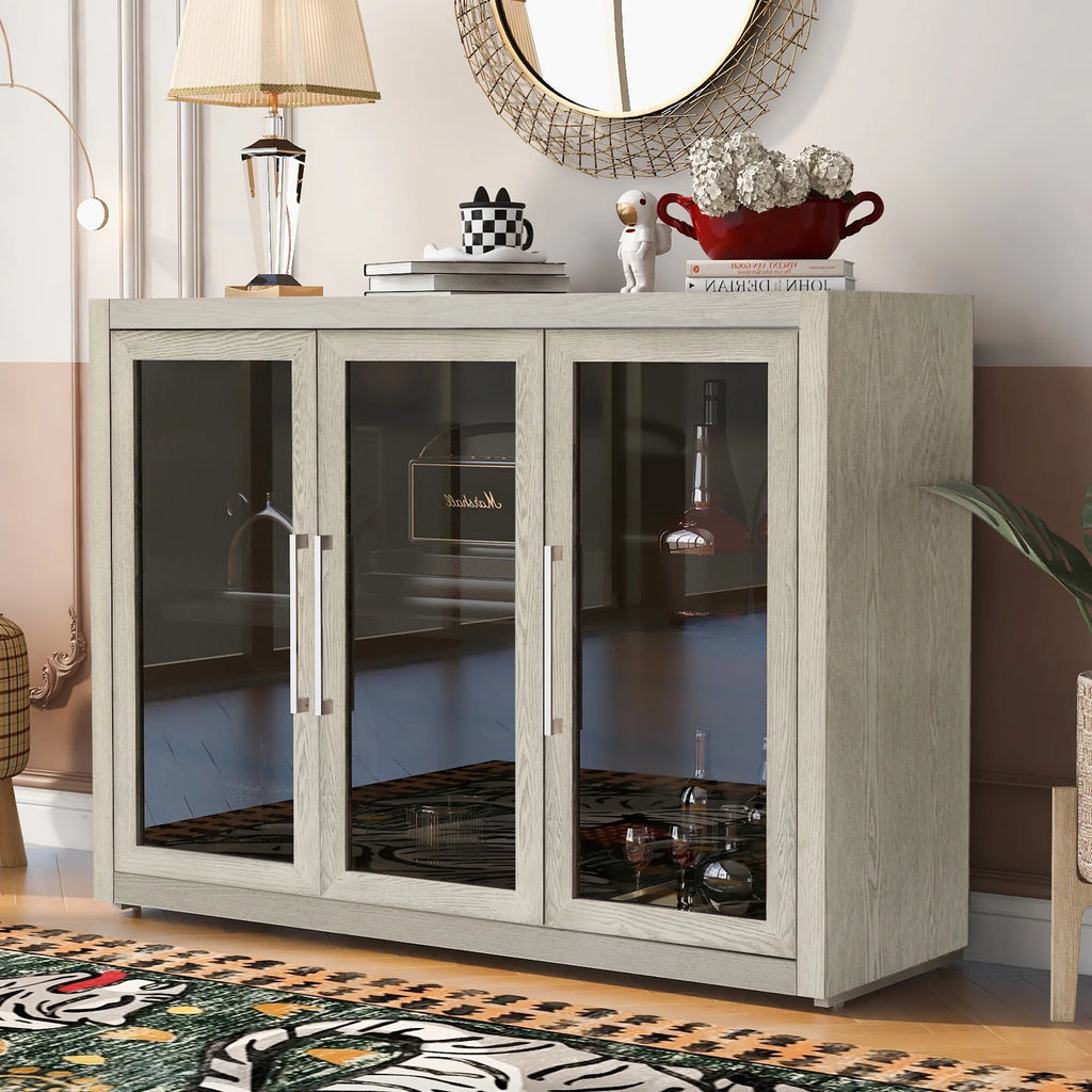 Wood Storage Cabinet with Three Tempered Glass Doors and Adjustable Shelf F628