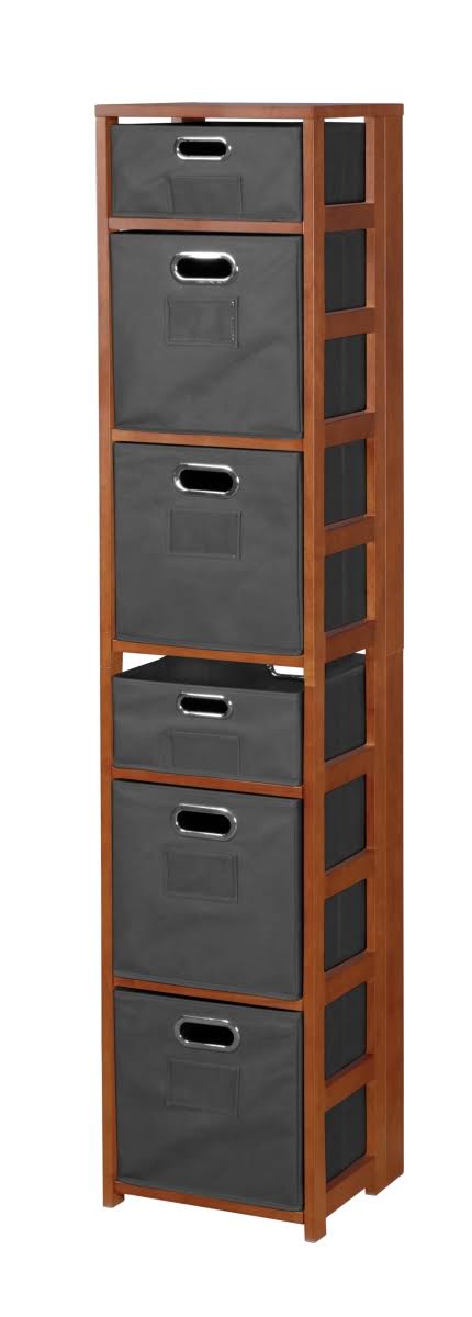 Cherry Grey Square Folding Bookcase with Fabric Bins F8820