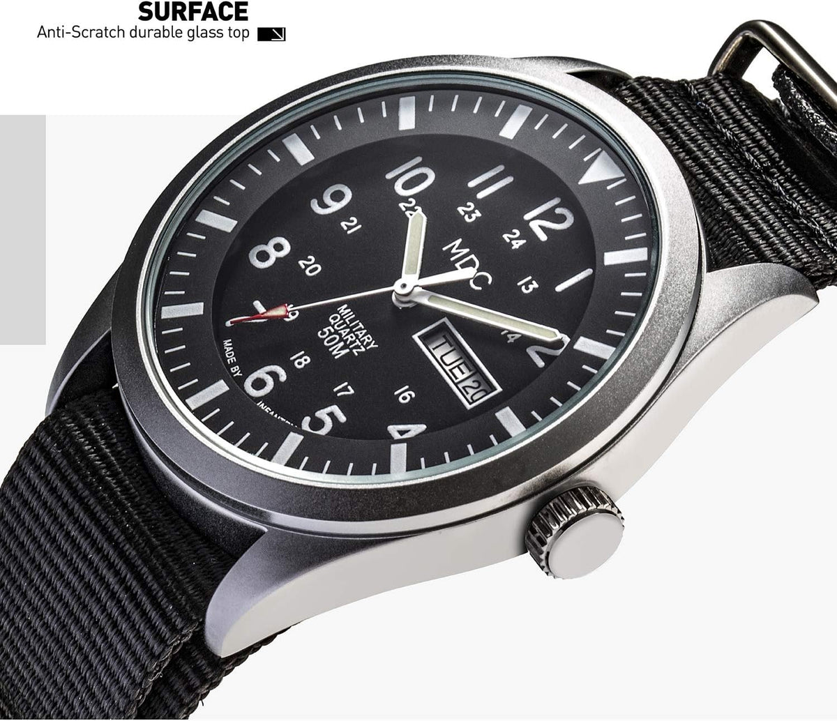 Black Analog Nylon Band Military Watch U15537