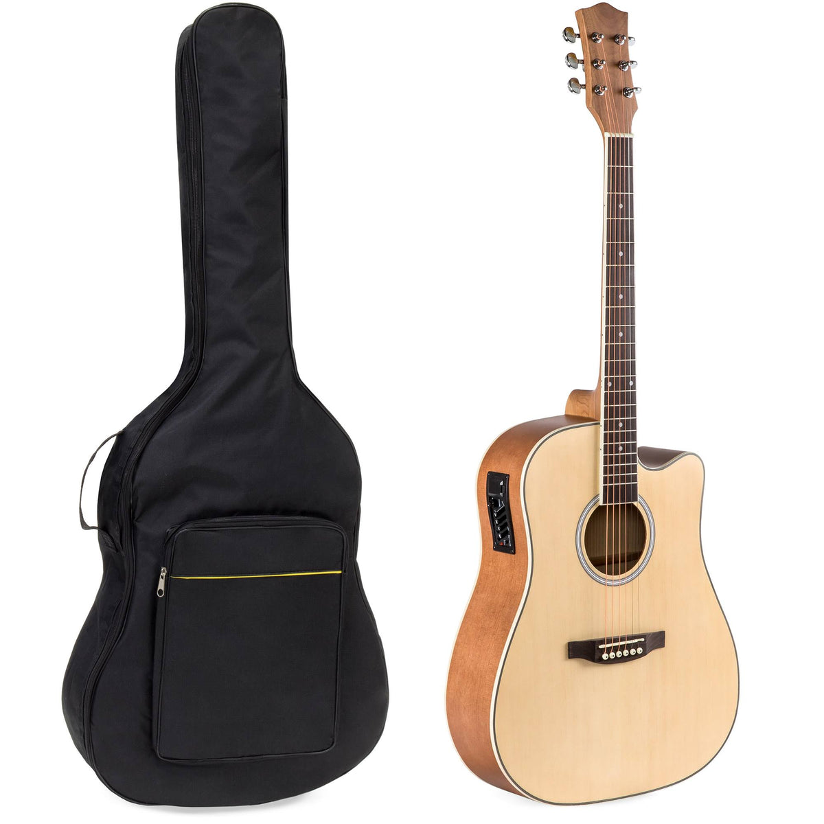 Natural Acoustic Electric Cutaway Guitar Set with Capo, E-Tuner, Bag, Picks, Strap V5313