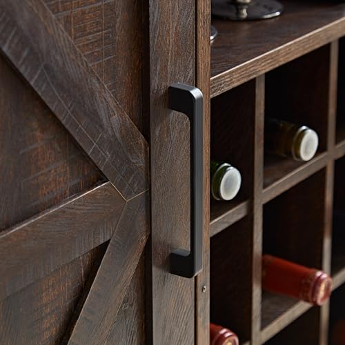 Gray Wash Farmhouse Coffee Bar Cabinet with Wine Rack and Drawer E475