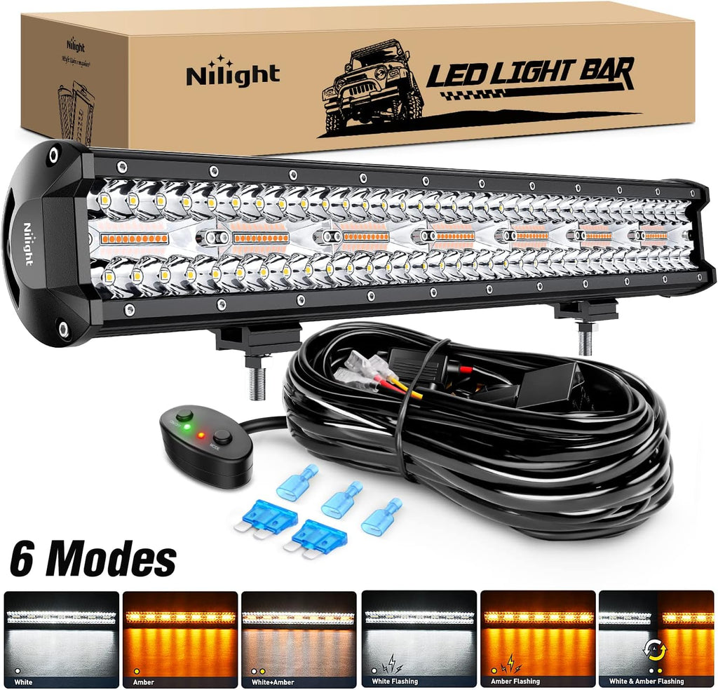 20Inch 420W LED Light Bar Amber White Strobe with Wiring Harness Kit W392184