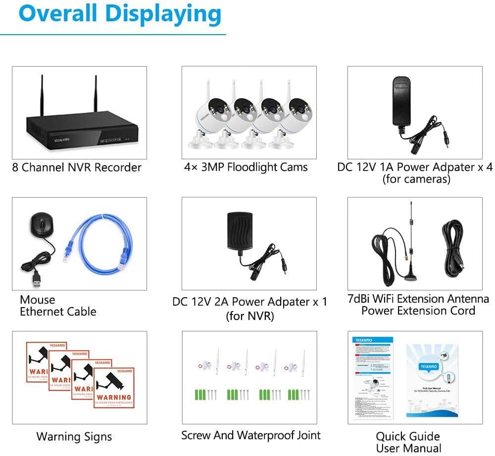 Wireless Security Camera System 8CH 3MP Color Night Vision 2TB Hard Drive K37531