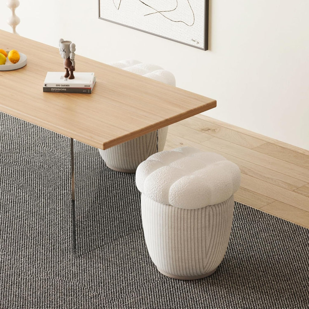 White Round Ottoman with Removable Lid S819341