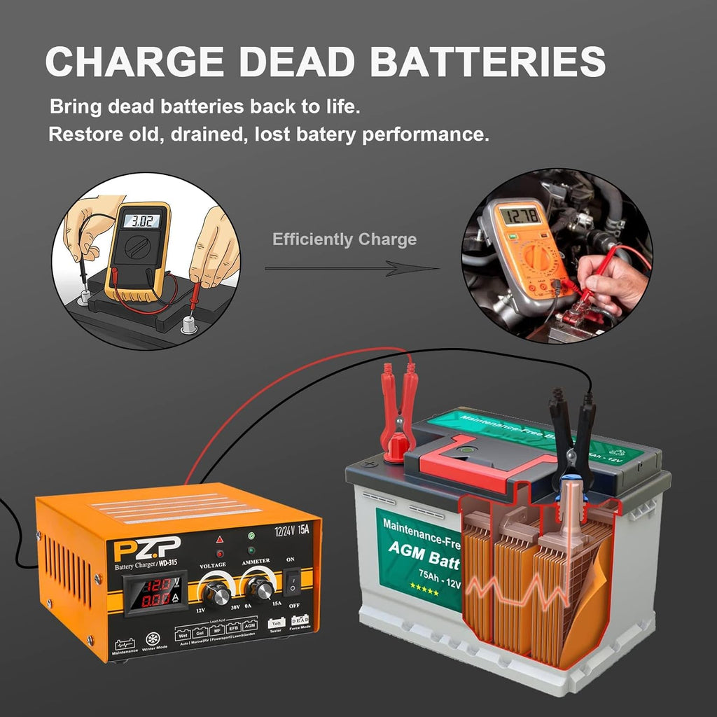 12V/24V Manual Battery Charger U818