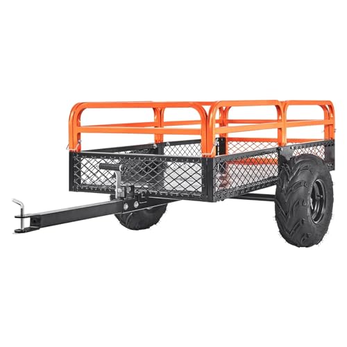 Heavy Duty Steel ATV Dump Trailer, 1500-Pound Load Capacity 15 Cubic Feet, Tow Behind Dump Cart with Removable Sides and 2 Tires H6722