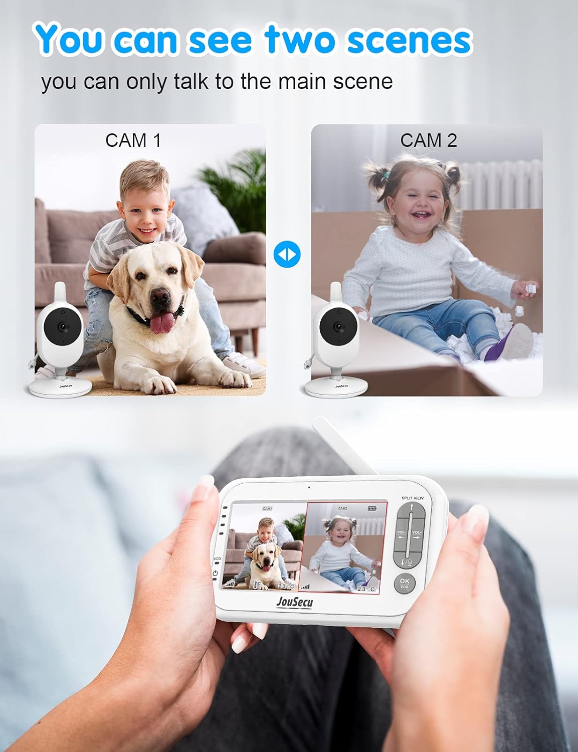 Baby Monitor with Camera and Audio 4.3 Inches LCD Split Screen E646