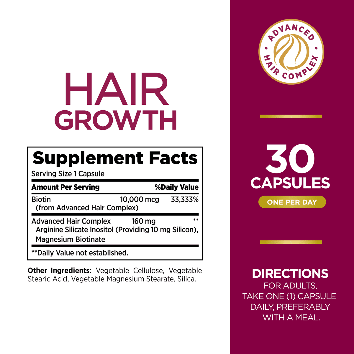 30 Capsules Hair Growth Supplement with Biotin A487480