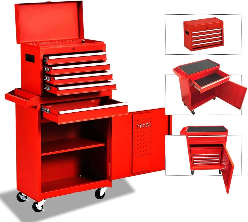 Red 5 Drawer Tool Storage Cabinet with Wheels and Lock S26475
