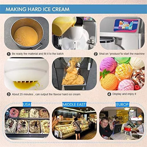 ETL Commercial Hard Ice Cream Machine, Italian Water Ice Machine, Batch Freezer, 14L Cylinder E484