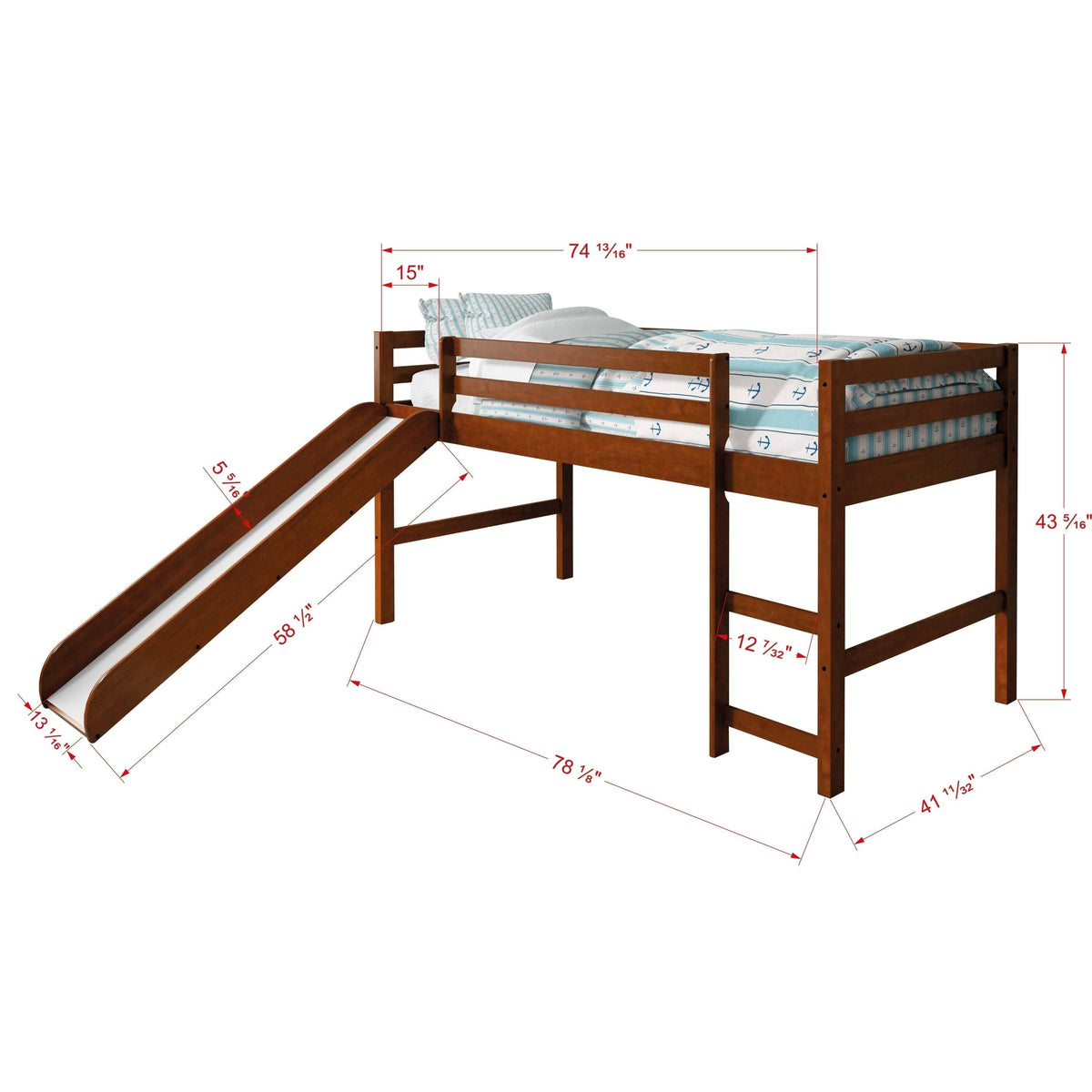 Light Espresso Kids Twin Loft Tent Bed with Slide G5510