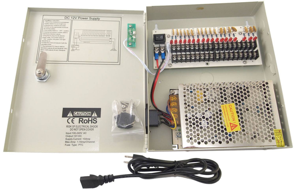 18 Channel 12V DC 10 Amp UL Listed Power Supply Box S996782