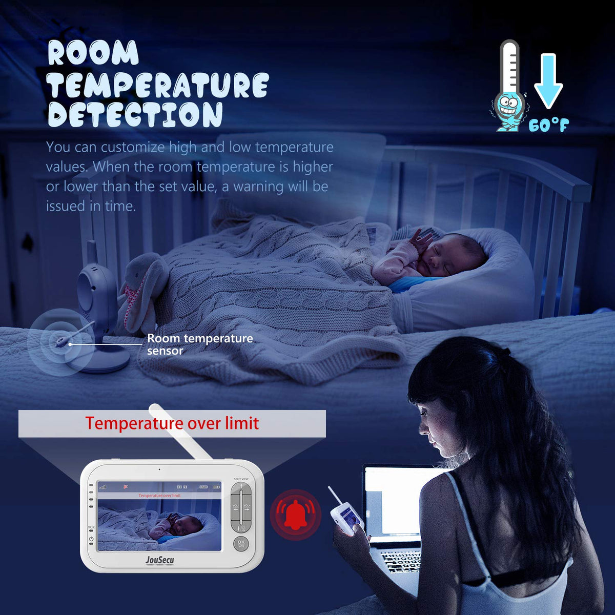 Baby Monitor with Camera and Audio 4.3 Inches LCD Split Screen E646
