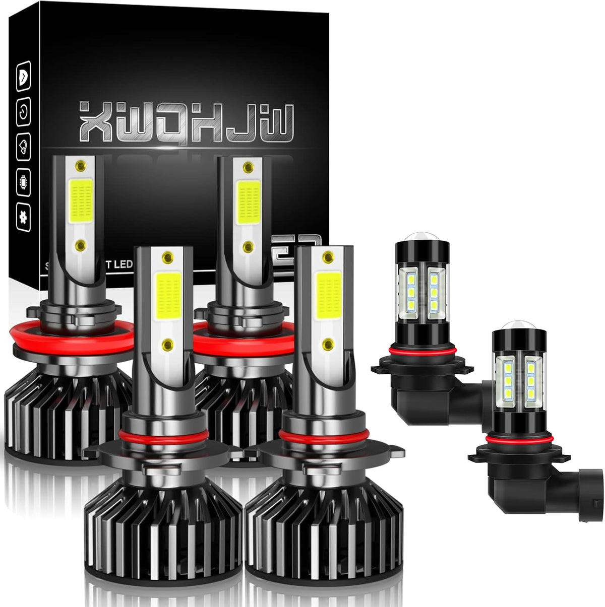 LED Headlight Bulbs, 9005 + 9006 High/Low Beam + 9006 Fog Light Bulbs, Pack of 6 Super White T126
