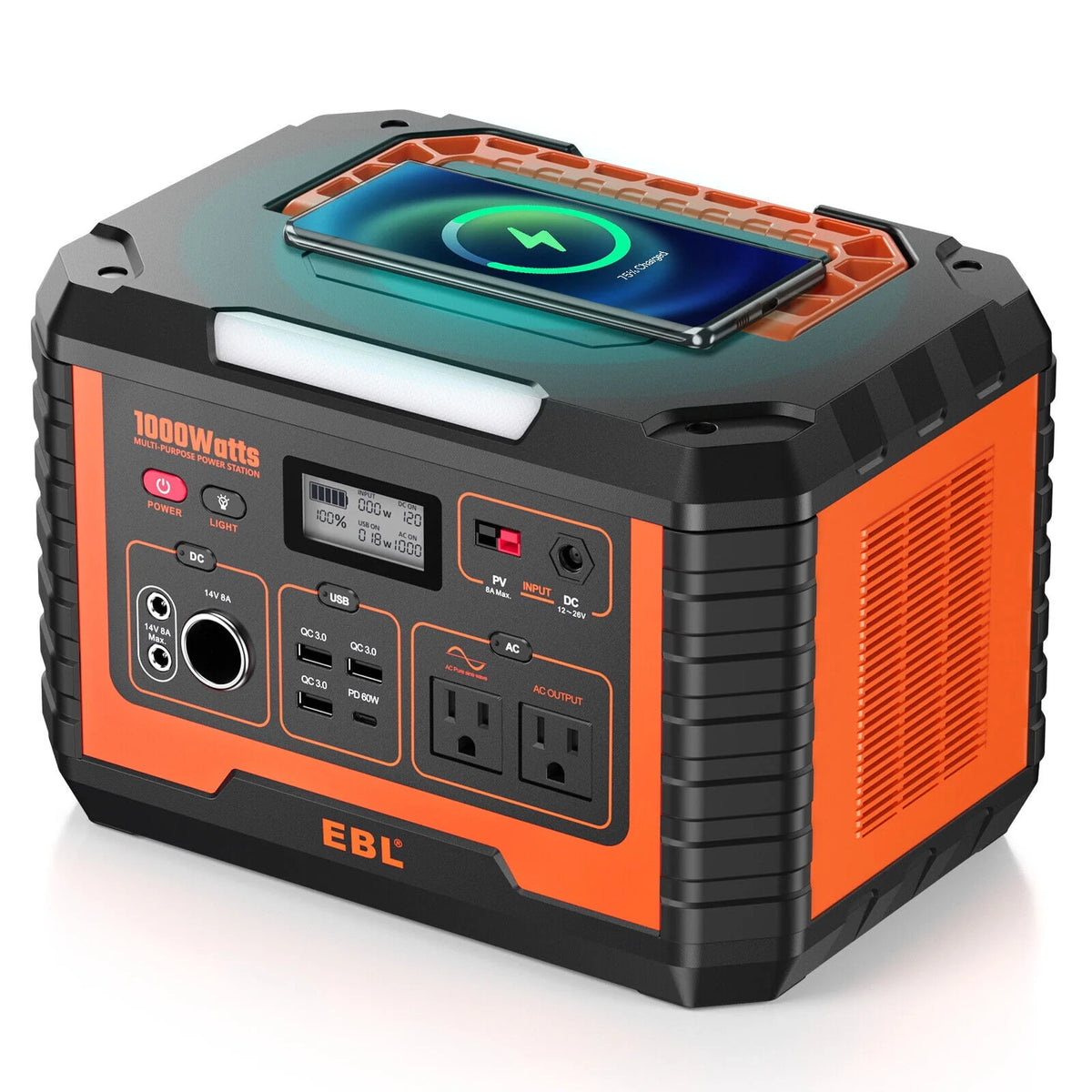 2Packs Portable Power Station 1000W Solar Generator 270000mAh Waterproof N9710