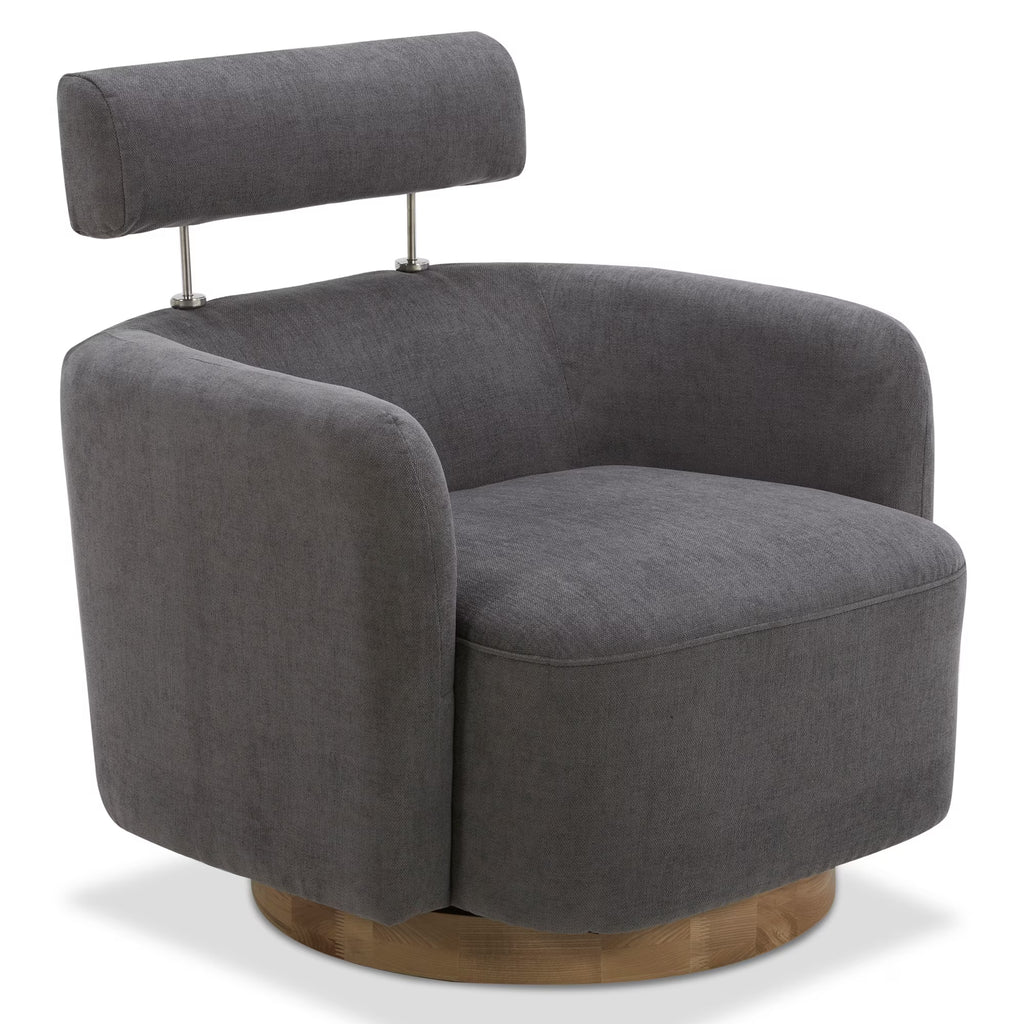 Dark Gray Fabric Swivel Accent Barrel Chairs with Adjustable Backrest D76125