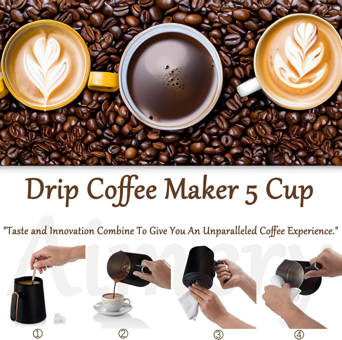 500ml 5 Cups Electric Turkish Coffee Maker (Black/Gold) Y62869