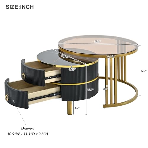 Golden Black Round Glass Coffee Table E696914