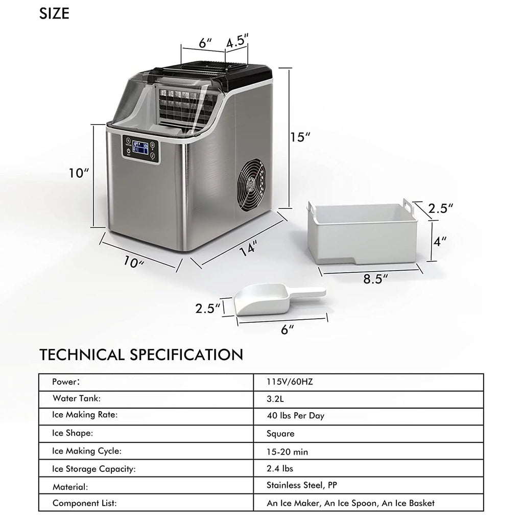 Compact Ice Maker Machine, 45 Lbs/24H, 24 Pcs/13 Mins, Self-Cleaning A580378