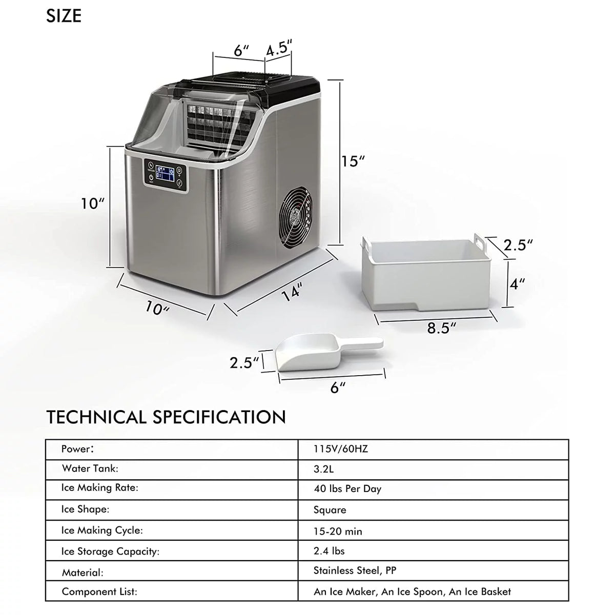 Compact Ice Maker Machine, 45 Lbs/24H, 24 Pcs/13 Mins, Self-Cleaning A580378