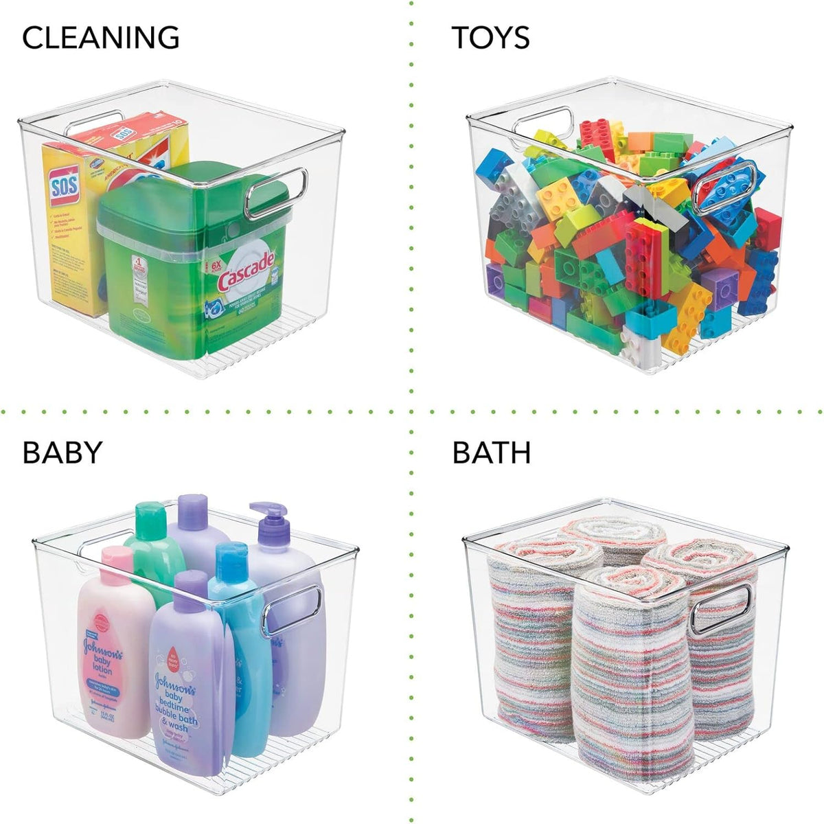 Clear 8 Pack Plastic Storage Organizer Bin Basket with Handle H3754